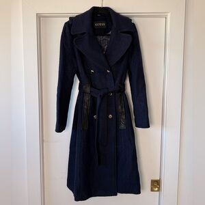 GUESS Women's Dark Blue Wool Trench Coat